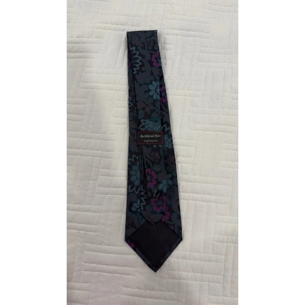 The Tailored Man San Francisco Floral Paisley Brocade Silk Necktie Teal Purple